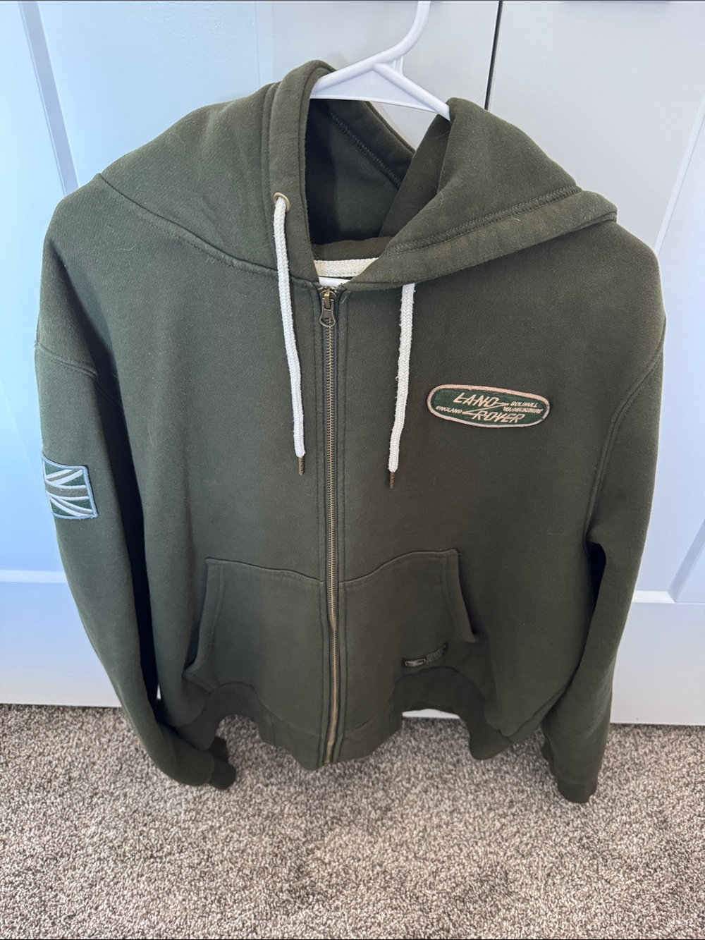 Land Rover by Red Canoe Men's Olive Green Zip Hoodie Jacket
